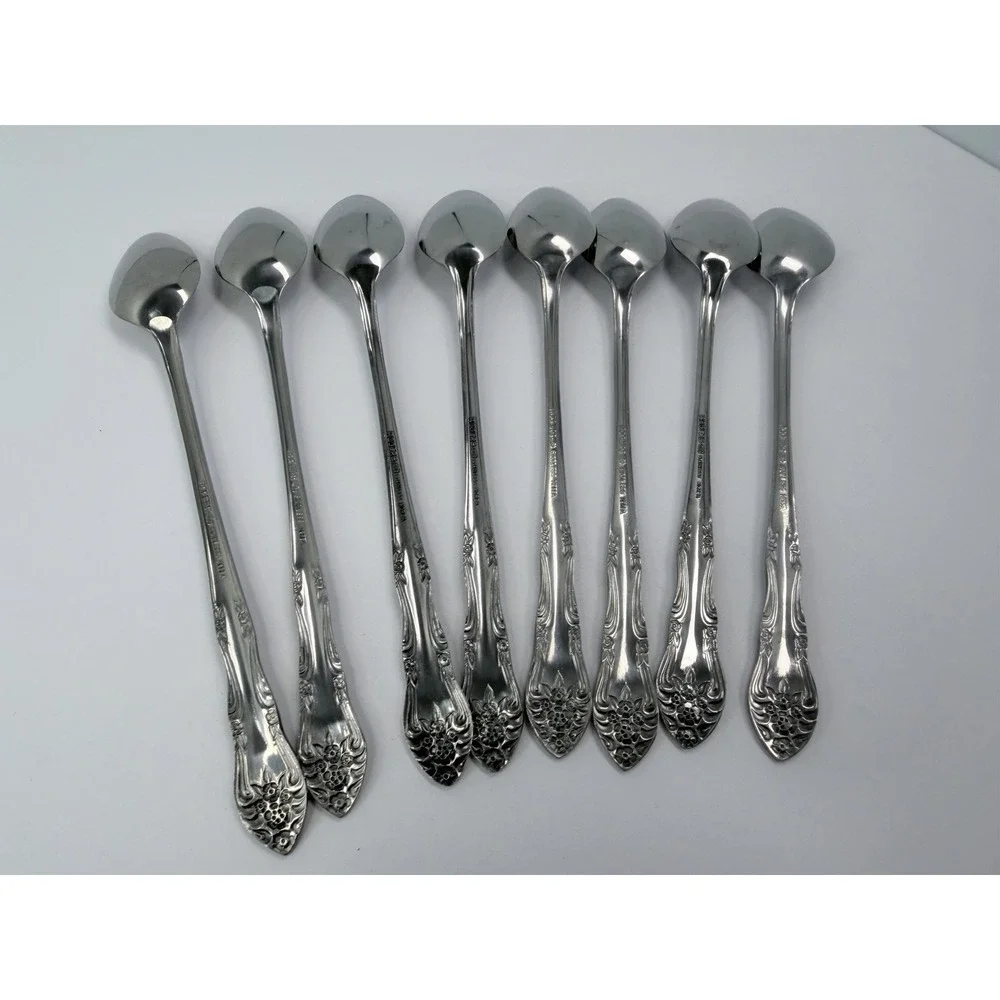 Rogers Dream Rose Iced Tea Spoons Set 8 Sliverware Stainless Flatware Korea #2